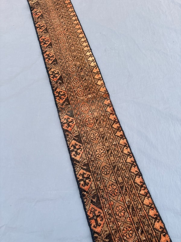 0'10x11'10 ft Vintage Afghan Baluchi Hand Knotted Wool Narrow Geometric Runner gallery