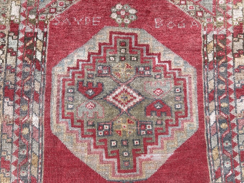 Red Area rug, Turkish rug, Vintage rug, Wool rug, Handmade rug, 3.9 x 6.7 ft gallery
