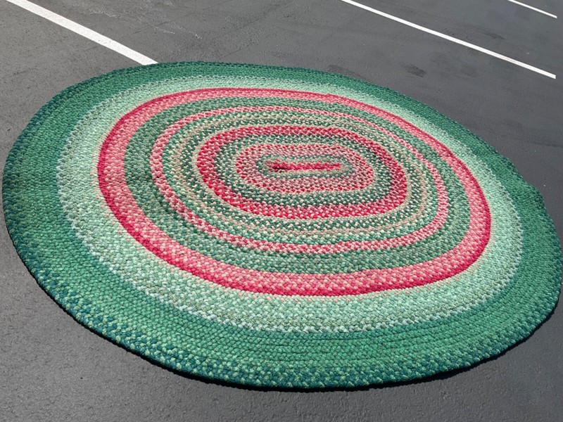 Vintage Braided Rug 7X8 ft, Large Oval Weave Rug, Multicolor Frieze Wool USA gallery