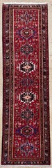 Vintage Karajeh Runner 3×12 Hallway Red Geometric Tribal Hand Knotted Wool Rug