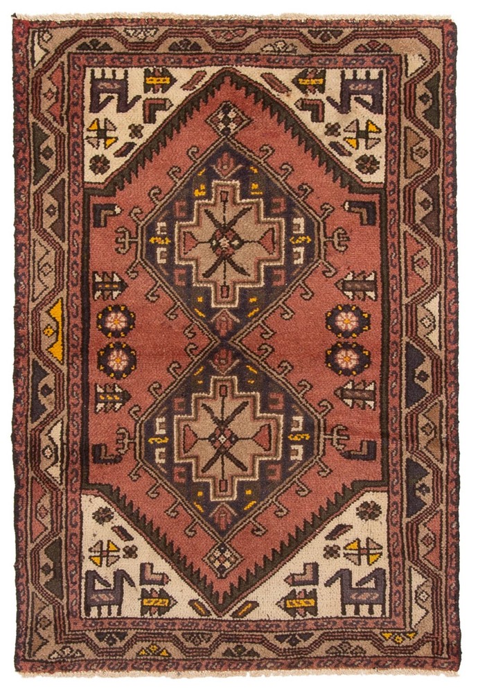 Vintage 2'11" x 4'6" Traditional Hand Knotted Vegetable Dye Wool Area Rug