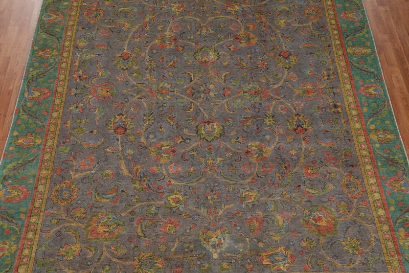 Distressed Over-Dyed Area Rug 9x12 Gray/ Green Wool Handmade Living Room Carpet gallery