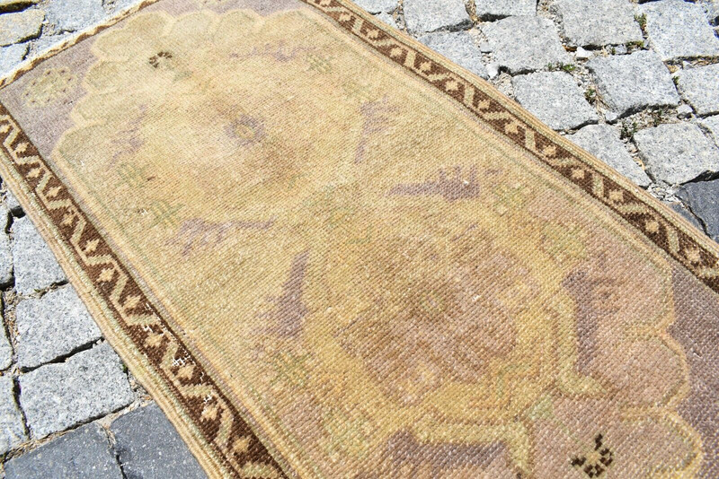 Vintage Turkish Rug 20''x38'' Anatolian Muted Dye Oushak Rug Small Low Pile Rug gallery