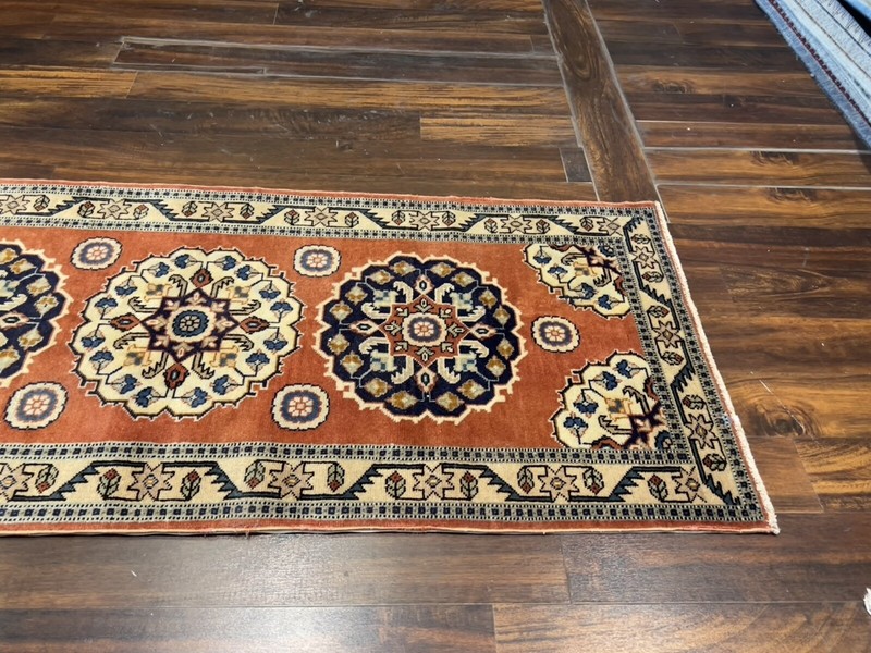 Veg dye Hand Knotted Vintage Tribal Geometric Runner Rug Carpet 2'5”x12’11”,1950 gallery