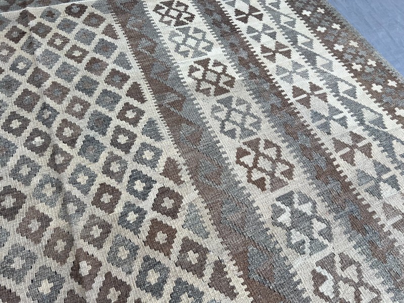7x10 Modern Afghan Flat Weave Kilim Rug Beige and Gray Geometric Living Room Rug gallery