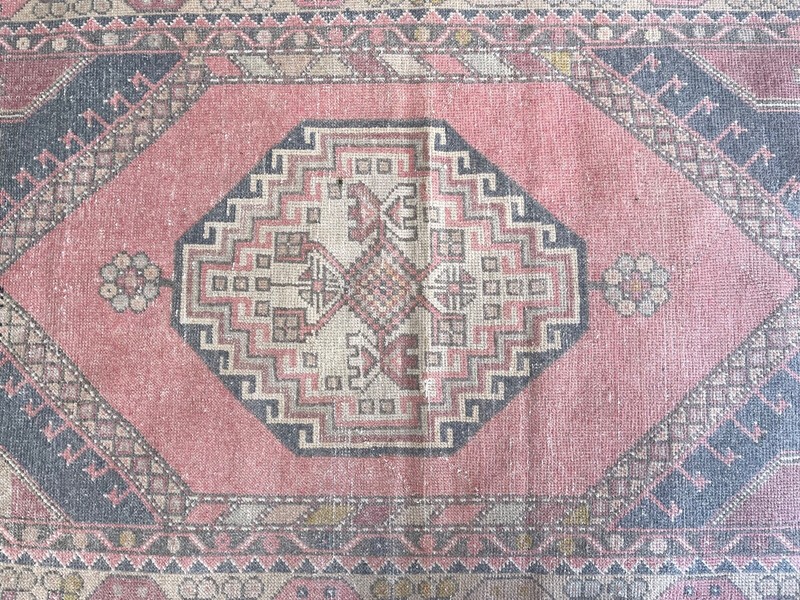 Vintage Area Hand-Woven Carpet 4x6 Pink Wool Oriental Rug Anatolian Medium Size gallery
