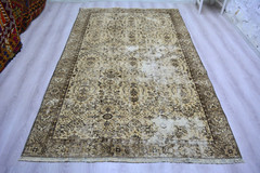 Brown Bordered Turkish Vintage Area Rug, 5.1×8.3ft, Antique Brown Handmade Rug,
