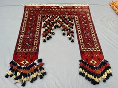 5×7 Vintage Turkmen Tekke Ersari Rug, Red with Multicolor Tassels Wall Decor Rug