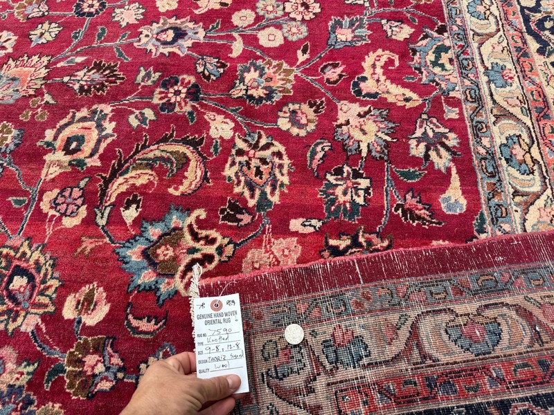 9x12 SIGNED ANTIQUE RUG red blue vintage oriental navy fine hand-knotted 10x13 gallery