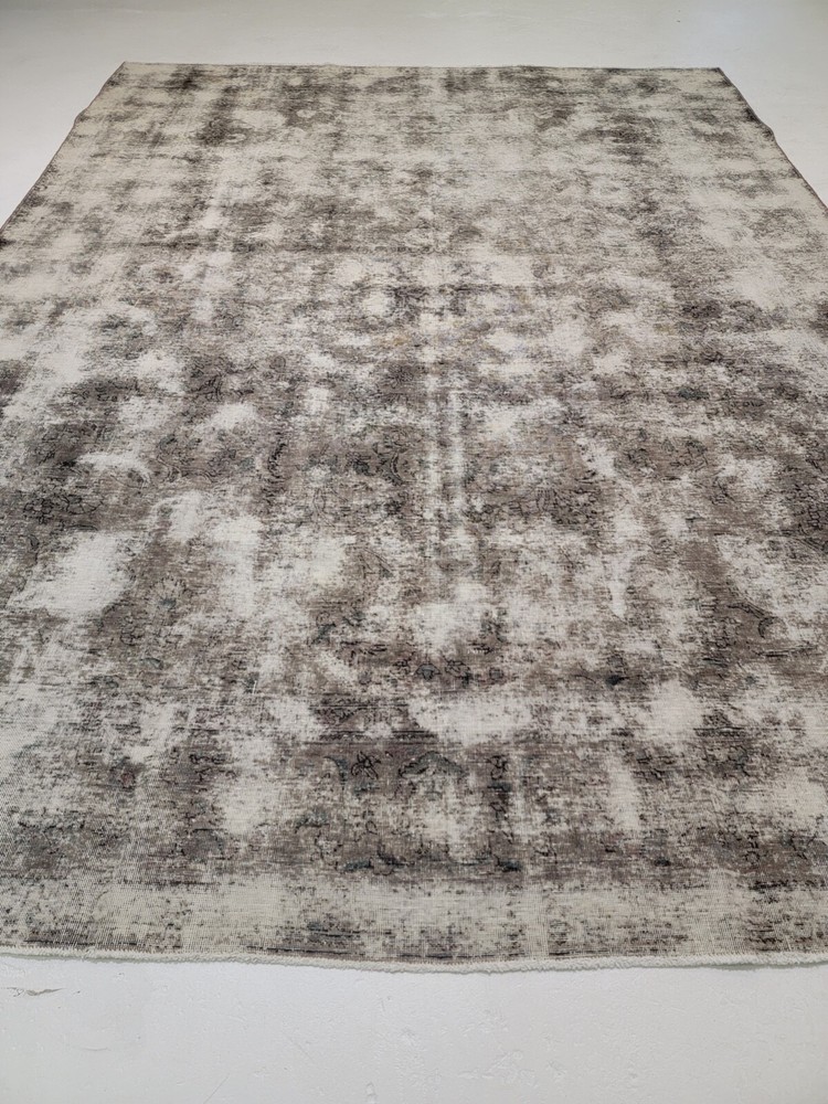 Antique Oriental Hand-Knotted Wool Area Rug Distressed Charcoal 9'6" x 12'10"