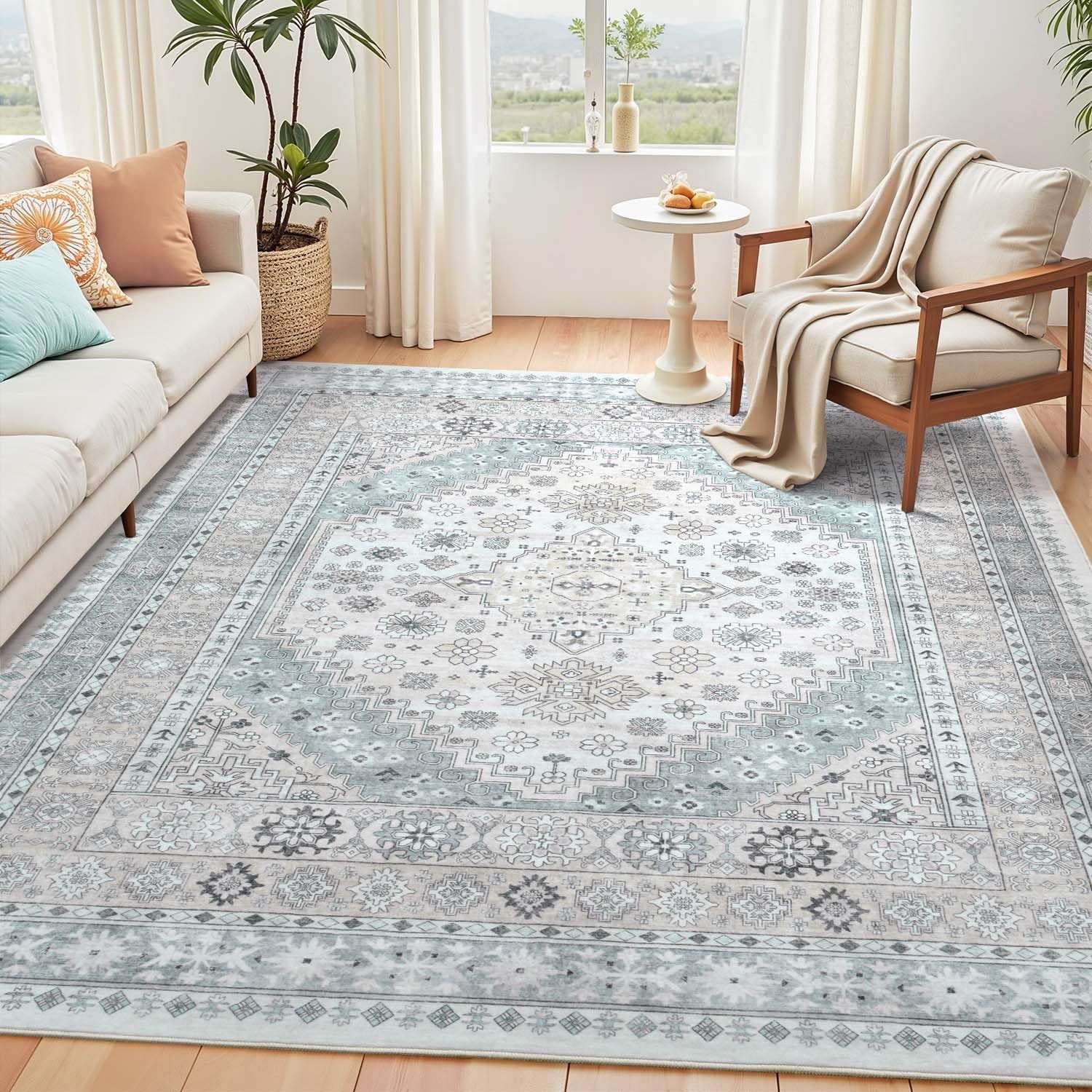6x9 Washable Area Rugs, Large Living Room Rug, Vintage Boho Carpet, Non Slip ... gallery