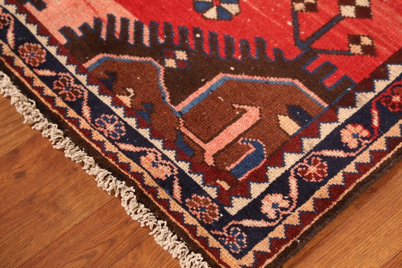 Geometric Tribal 10 ft Runner Rug Hand-knotted Vintage Red Wool Carpet 4x10 gallery