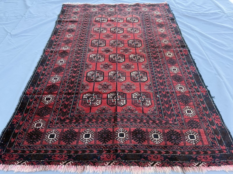 1960s Antique Afghan Bokhara Rug 4x6 Hand Knotted Persian Style Oriental Carpet gallery