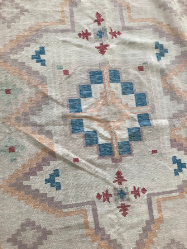 Vintage Traditional Handmade Turkish Geometric Wool Kilim Floor Rug 198x157 cm gallery