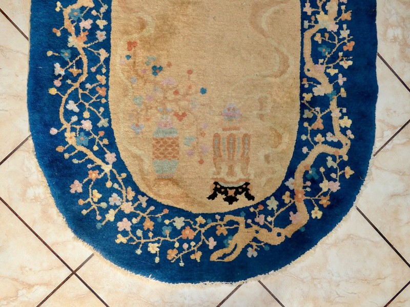 Art Deco Chinese Nichols Peking Fette H/ Knotted Oval Vases Crowns Rug 5.4x3' #2 gallery