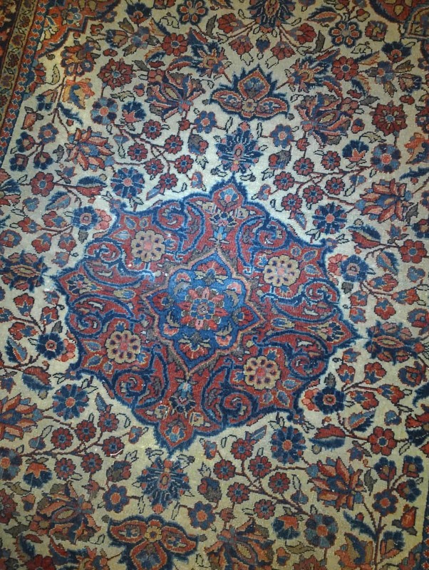Antique Hand-Knotted Rug 56” x 42” Floral Red Blue Read India Style gallery