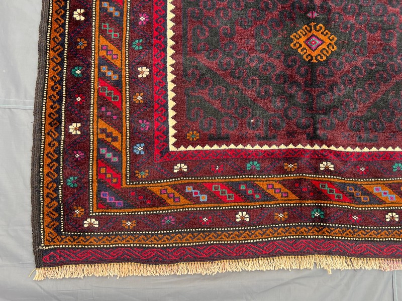 4'3x7'7 ft Vintage Afghan Hand-Knotted Red Geometric & Floral Tribal Design Rug gallery