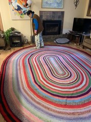 Oval Braided Rug Large 10 X 13 feet Rainbow Folk Art Handmade carpet Cabin Rug