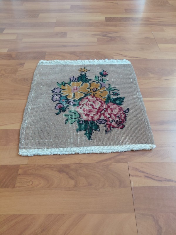 Vintage Floral Rug Handmade Decor Rug Organic Wool Rug Beige Rug Free Ship Rug gallery