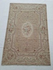 Antique French Aubusson Floral Brown Beige Wool Rug Carpet 5.9×3.8ft