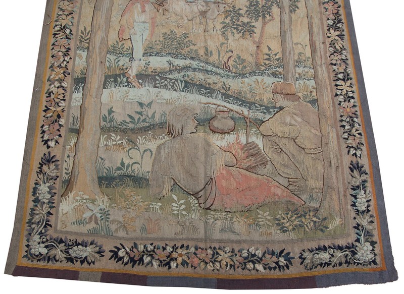 5x9 Antique French Verdure Figural Woven Tapestry 152cmx269cm Signed 1900 gallery