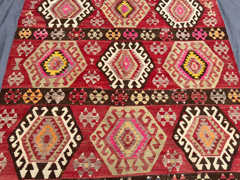 Red Tribal Kilim Rug 6x8 ft Anatolian Flatweave Distressed Low Pile Antique gallery