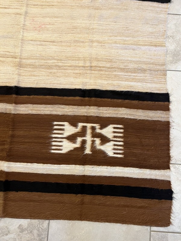 Vintage MCM 1950s Handmade Brown Turkish Mohair Woven Area Rug/Blanket 75” x 66” gallery