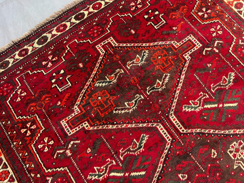 5x6 Wool Oriental Rug Red Blue Geometric Tribal Zanjan Hand Knotted 4'5 x 5'8 gallery
