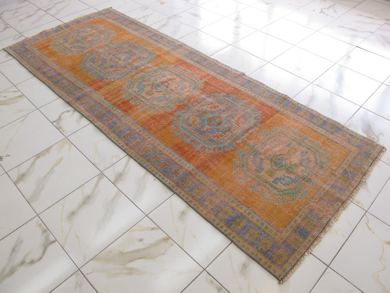 Old Muted Oushak Runner Rug Oriental Orange Wool Antique Decor Hallway Carpet gallery