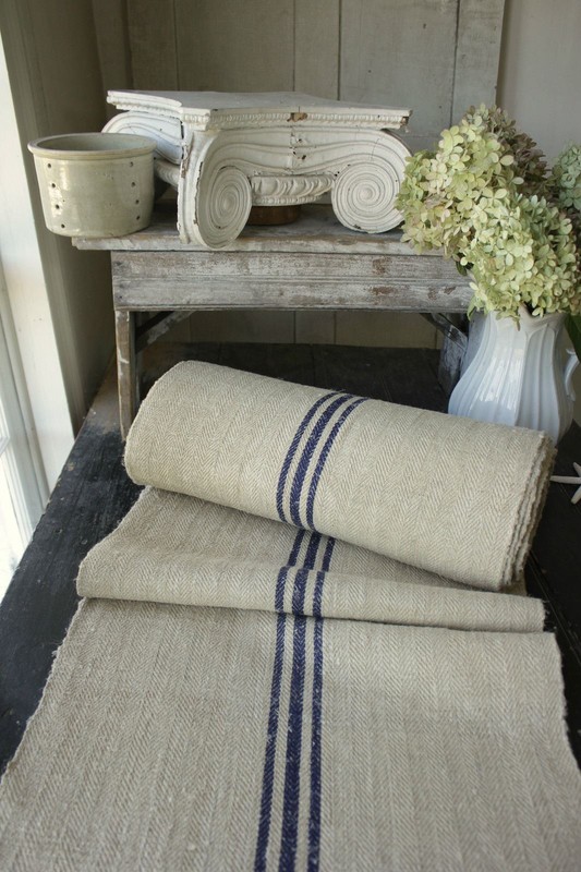 Antique Vintage STAIR RUNNER HEMP fabric per length ~dark Prussian blue per 1yd gallery