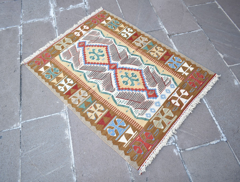 Turkish Rug 36'' x 47'' Vintage Anatolian Oushak Rug Natural Color Wool Rug gallery