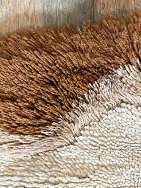 Vintage MCM Rya Abstract Art Brown And Cream Rug 1970’s gallery