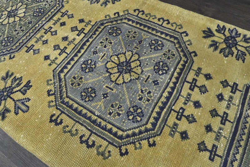 Vintage Turkish Runner Rug 3x12ft YELLOW Handmade Anatolian Oushak Hallway Wool gallery