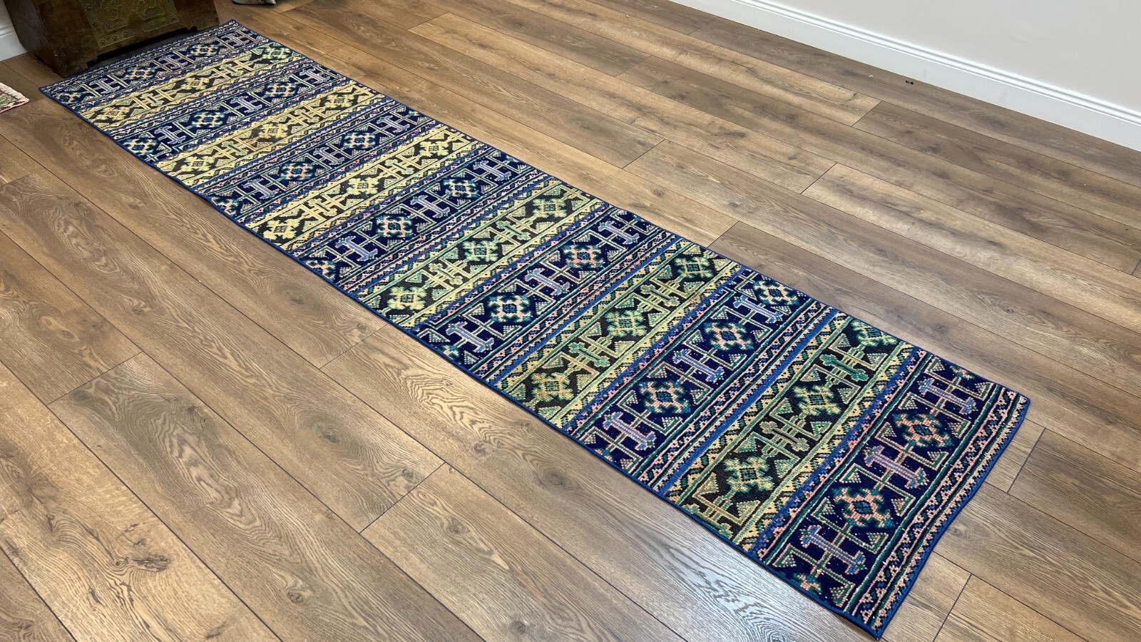 Patchwork Blue Runner Rug, Kitchen Rug, Hallway Rug, 2.6 x 10.8 ft gallery