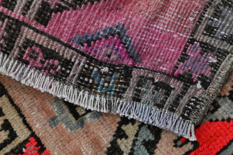 Oushak Turkish Doormat Rug 1x3 PEACH Anatolian Handmade Vintage Small Kilim Rug gallery