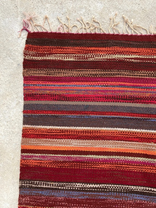 Vintage Traditional Handmade Turkish Striped Kilim Wool Rug Carpet 177x112 cm gallery