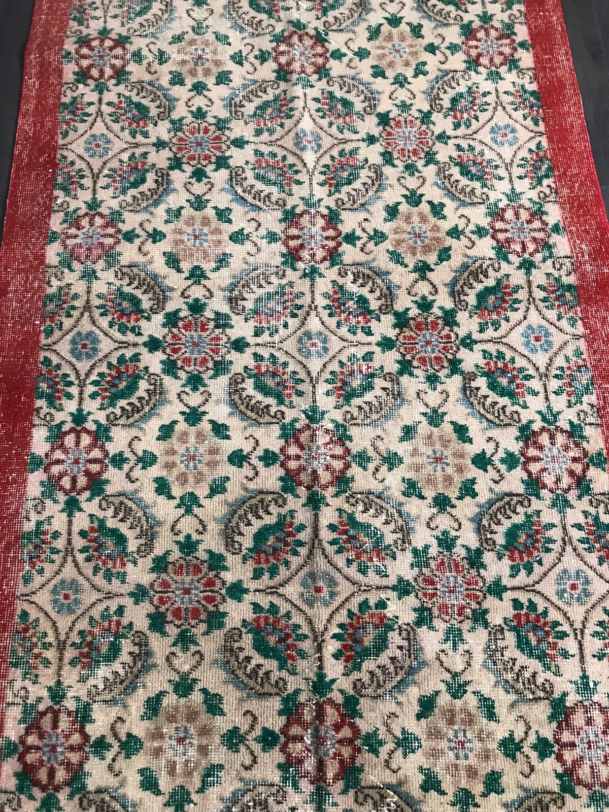 3.7x6.5 Medium Vintage Turkish Flower Wool Rug gallery