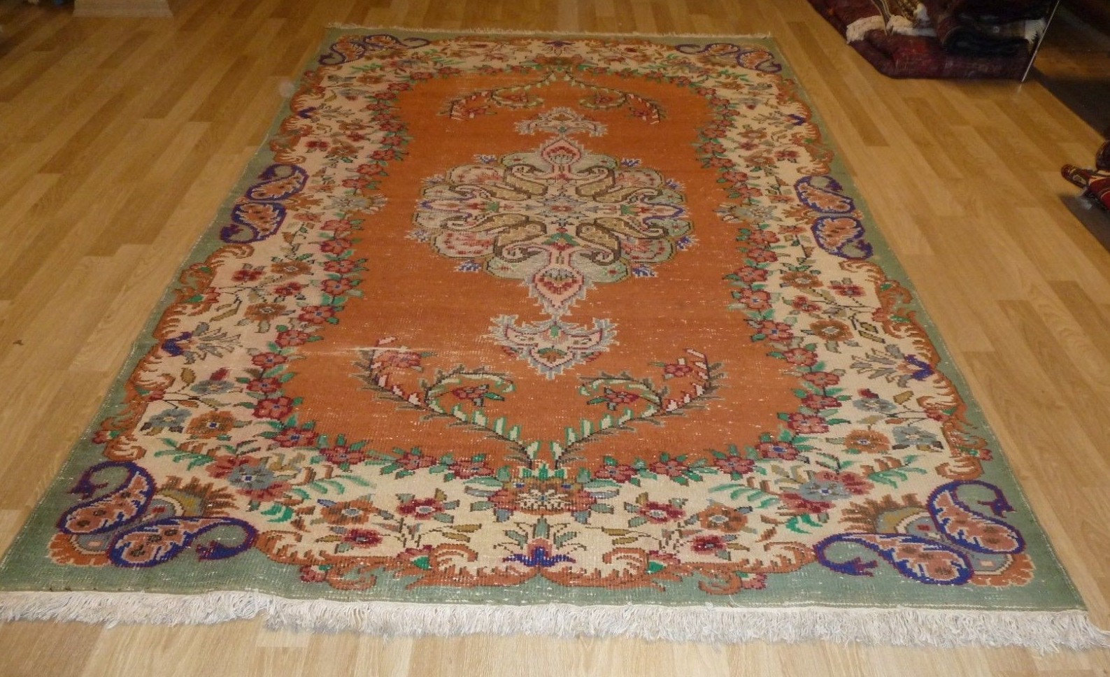 Clearance Vintage Bohemian Style Handmade Turkish Worn-No Pile Rug 7 Ft X 11 Ft gallery