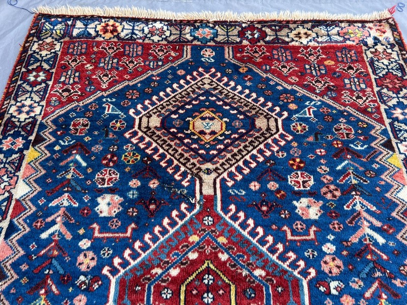 3'5 x 4'10 Antique Turkish Hand Knotted Tribal Geometric Blue Red Wool Floor Rug gallery