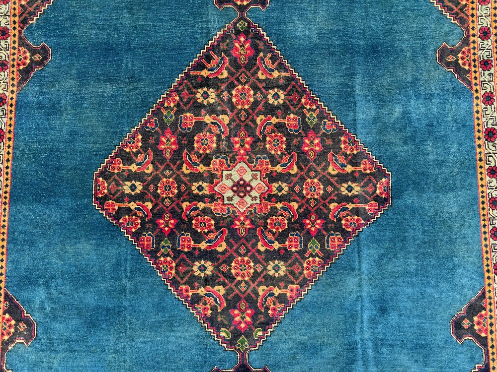 ANTIQUE ORIENTAL RUG BLUE 7x11 VINTAGE handmade handwoven real old 7x10 8x10 ft