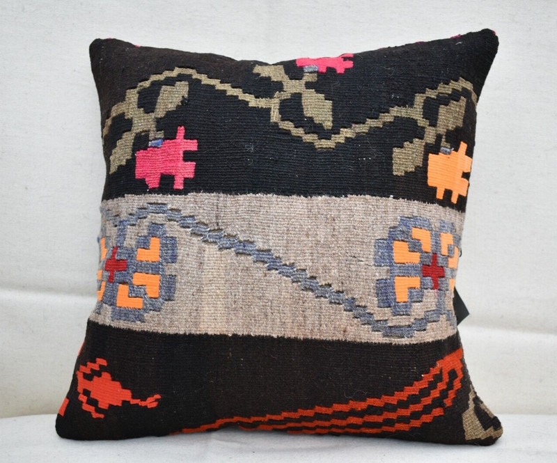 Turkish Kilim Pillow Cover Sofa Rug 16''x16'' Decorative Handmade Cushion Cover gallery