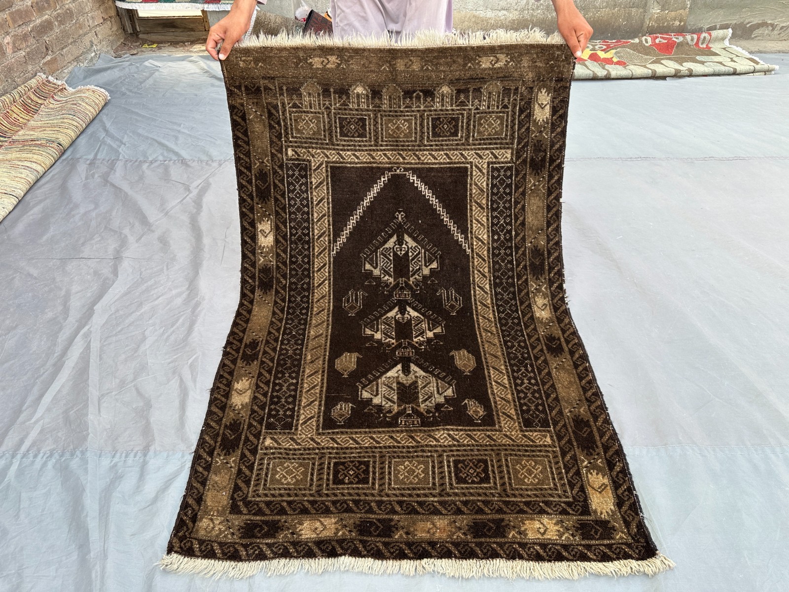 3x5 Vintage Afghan Rug Hand-Knotted Wool Tribal Geometric Brown Beige Carpet gallery
