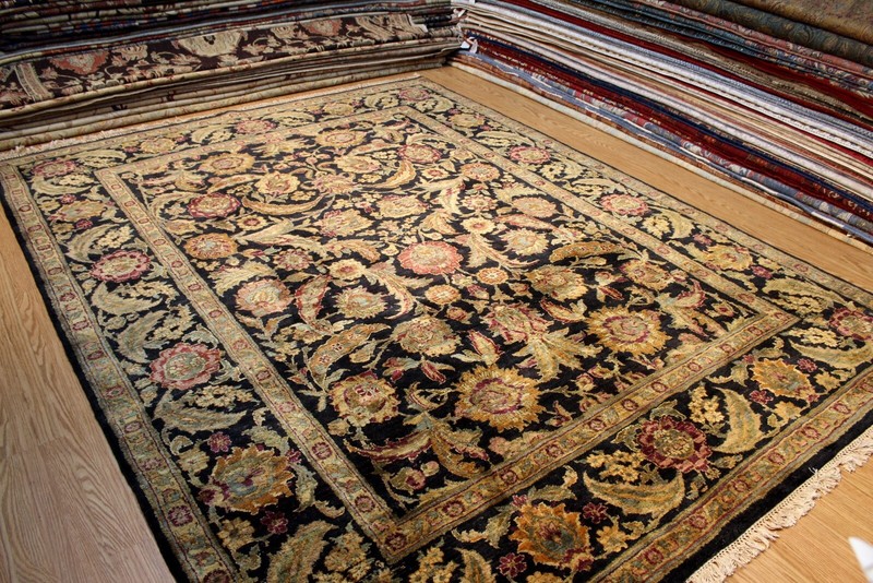 _HAND_MADE_8' x 10' knotted rug black & gold sage green carpet TRADITIONAL *RUG* gallery