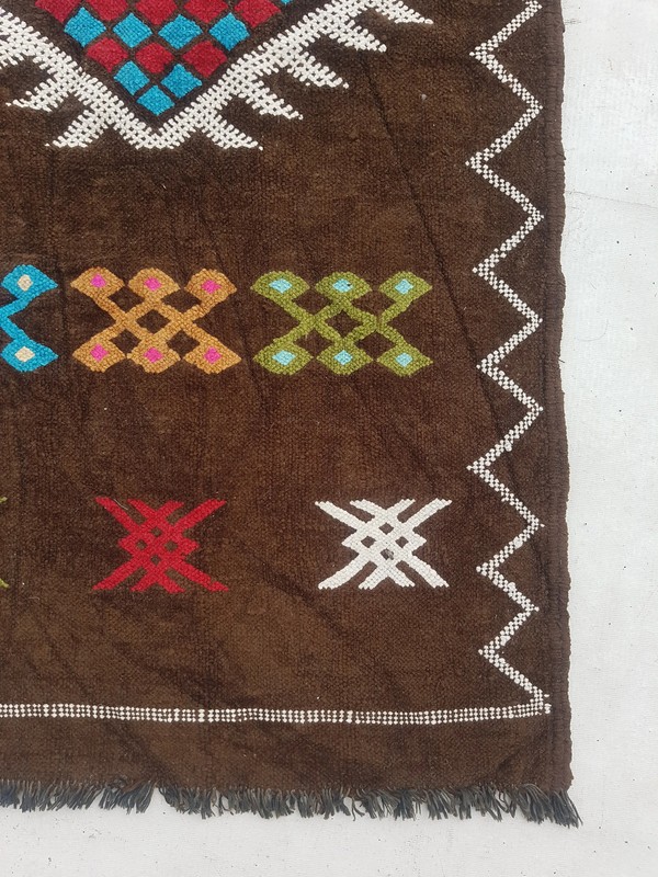 Fine Vintage Traditional Hand Made Moroccan Wool Brown Kilim 103x52cm gallery
