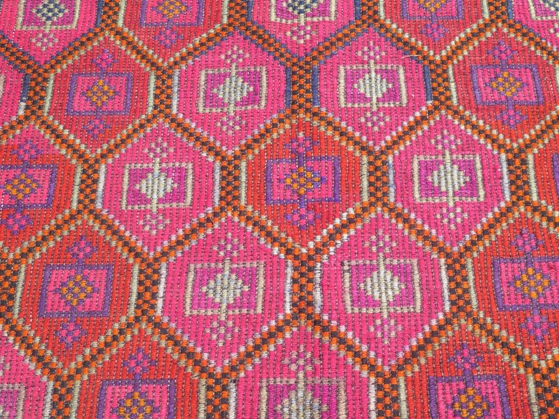 Turkish Kilim, Embroidery Wool Large Rug, Pink Color Handmade Carpet 75"x108" gallery