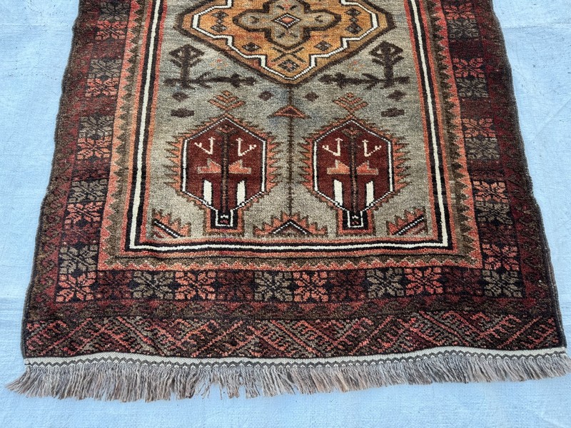 1960s Terracotta Hand Knotted Area Rug 3x4 Antique Afghan Baluchi Faded Carpet gallery