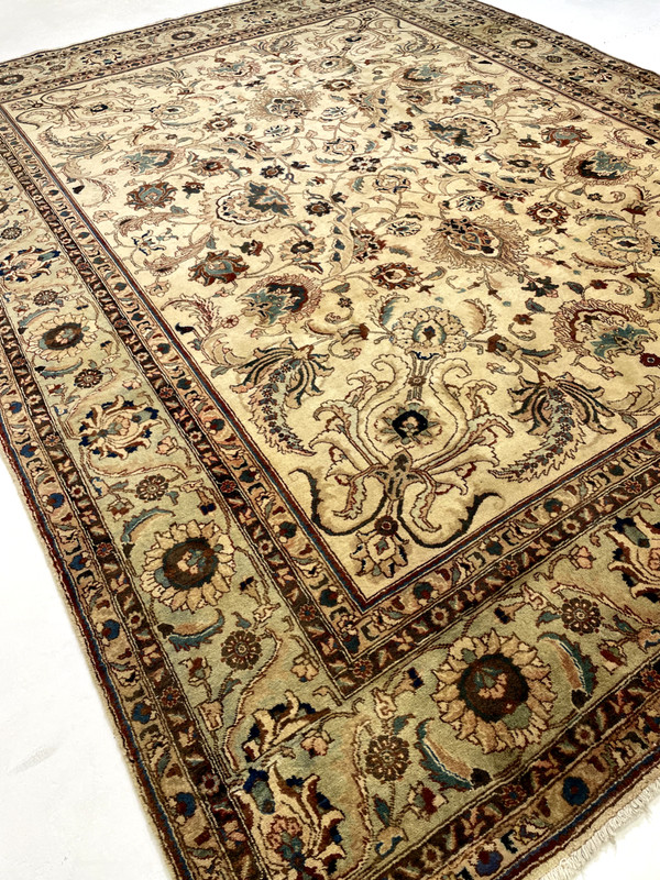 Antique Oriental Hand-Knotted Wool Area Rug Ivory/Green/Blue 9'7" x 12'10" gallery