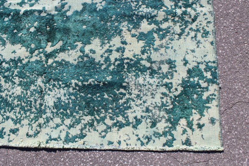 Restored Antique Dyed Turkish 5' 7" x 7' 7" Teal Handmade Area Rug gallery