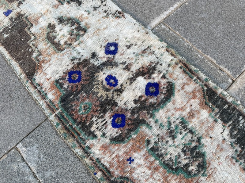 Vintage Turkish Oushak Rug 1.4x3.8 ft Distressed Wool Accent Rug gallery