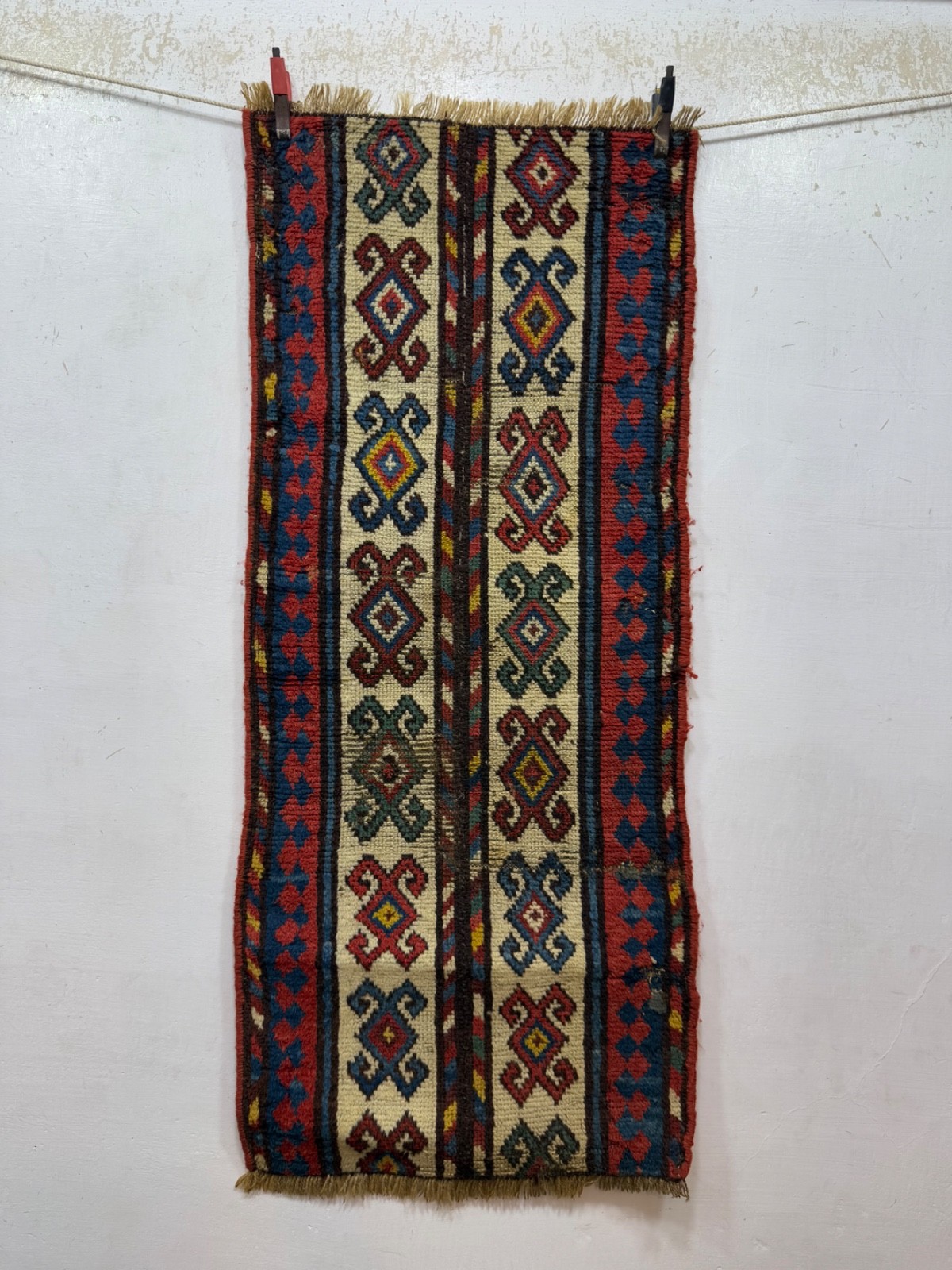 Antique Hand Knotted Caucasian Border Wool Rug Fragment 103x43 Cm gallery